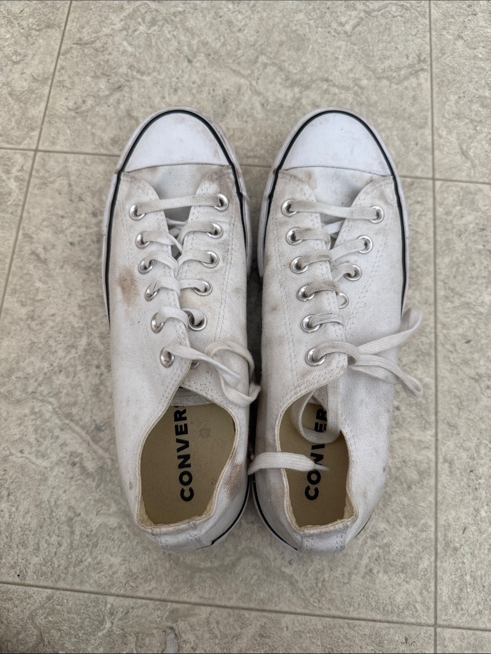 Converse Women’s White Low Top PLATFORM Canvas Sneakers with Black Trim